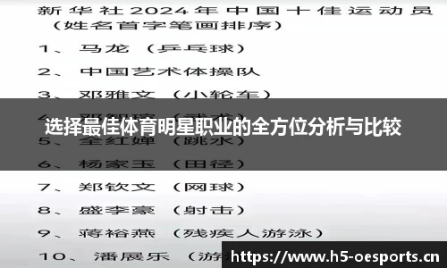 选择最佳体育明星职业的全方位分析与比较